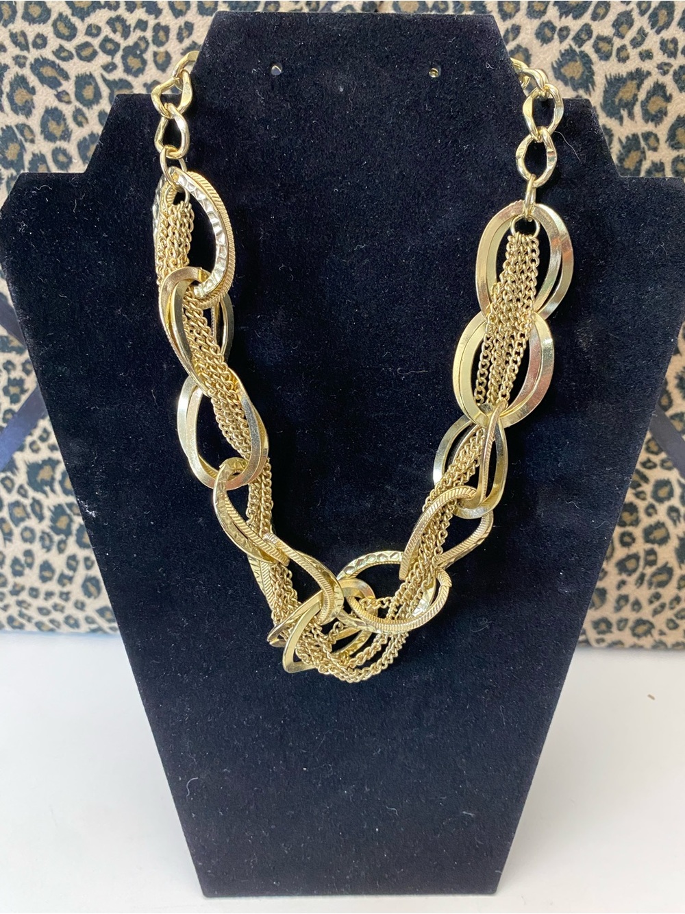 Gold Tone Multi Chain Link Statement Necklace Bold Layered Chunky Fashion